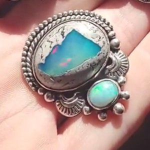 Pastel Galaxy Opal & Welo Opal Stamped Ring